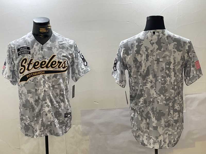 Men%27s Pittsburgh Steelers Team Logo 2024 Arctic Camo Salute to Service Stitched Baseball Jersey->san francisco 49ers->NFL Jersey